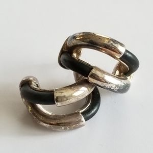 Vintage earrings chunky tube hoop earrings black and silver tone